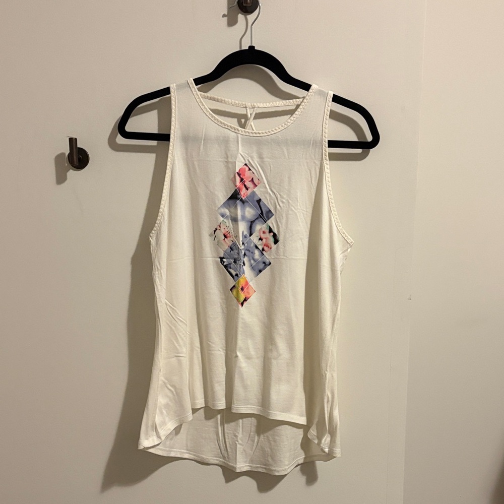 Floral Geometric Print White Tank Top